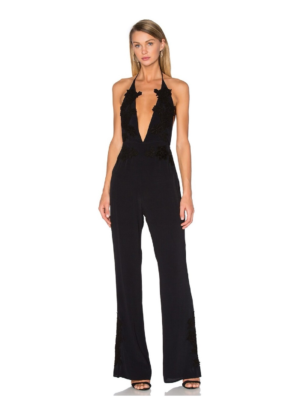 For Love & Lemons Laney Lou Black Lace Halter Plunge Jumpsuit ❤️❤️